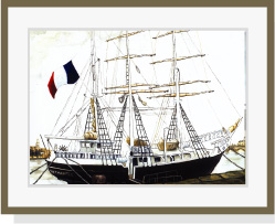 Aquarelle Julien Dugu�, le Belem � Bordeaux
