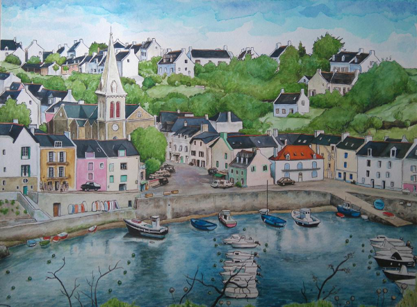 sauzon aquarelle port belle ile