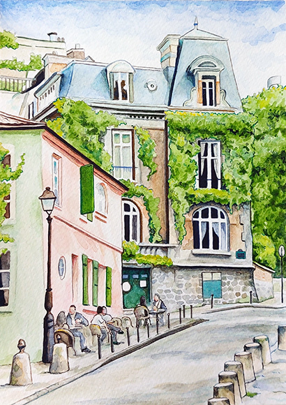 aquarelle montmartre rue abreuvoir
