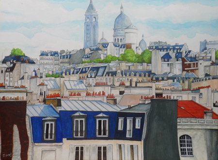 aquarelle montmartre sacre coeur