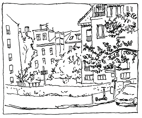 Croquis dans la rue de mon hotel à Berlin