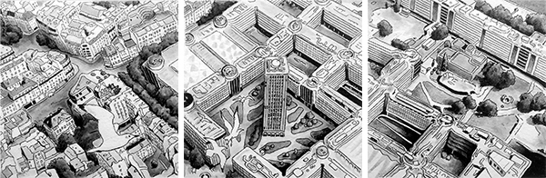 dessin paris jussieu vu du ciel