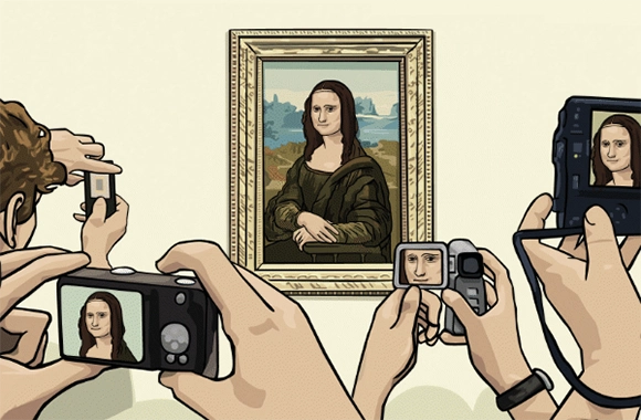 Illustration numérique de la foule devant la Joconde au Louvre