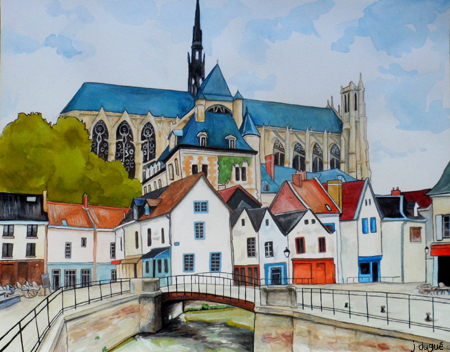 aquarelle amiens cathedrale