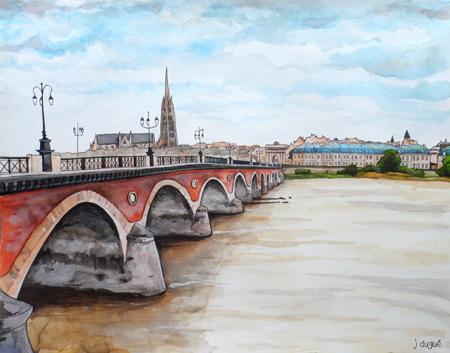 aquarelle pont de pierre bordeaux