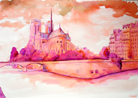 paris aquarelle rose