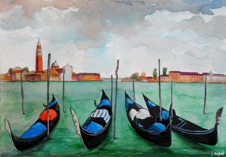 venise aquarelle gondoles