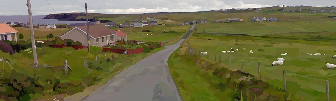 illustration en digital painting d'une route en Ecosse