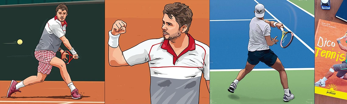 illustrations des joueurs de tennis Stan Wawrinka et Nadal