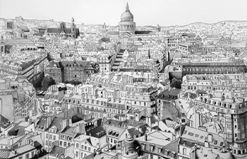 dessins originaux de paris au lavis d'encre de chine